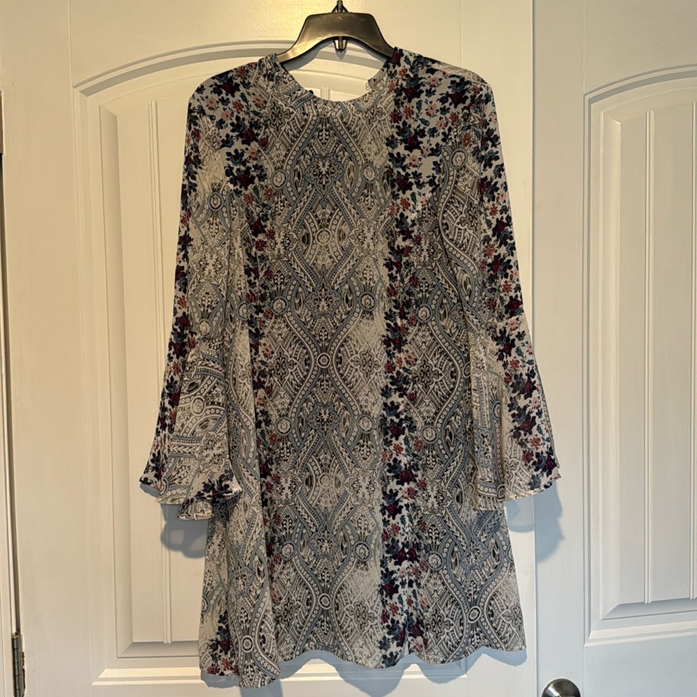 • Speechless Navy Print Dress with Bell Sleeves